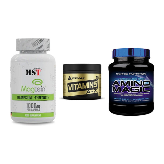 Ausdauer-Set: MST Magnesium + Peak Vitamin A-Z + Scitec Amino – alle enthaltenen Artikel