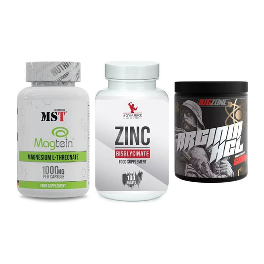Ausdauer-Set: MST Magnesium + #GYMJUICE ZINC + Big Zone Arginin – alle enthaltenen Artikel