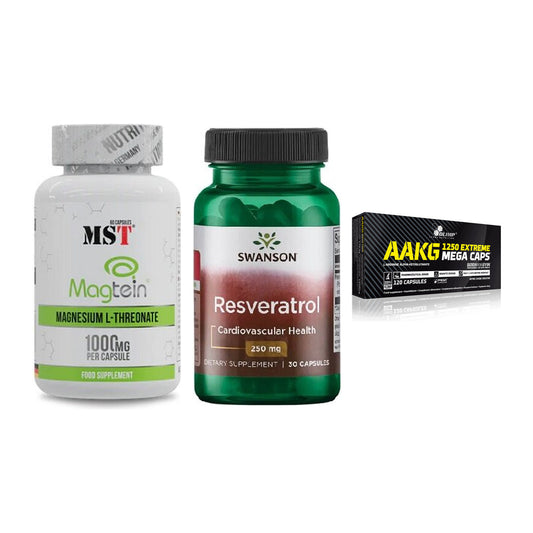 Ausdauer-Set: MST Magnesium + Swanson Resverat + Olimp AAKG – alle enthaltenen Artikel