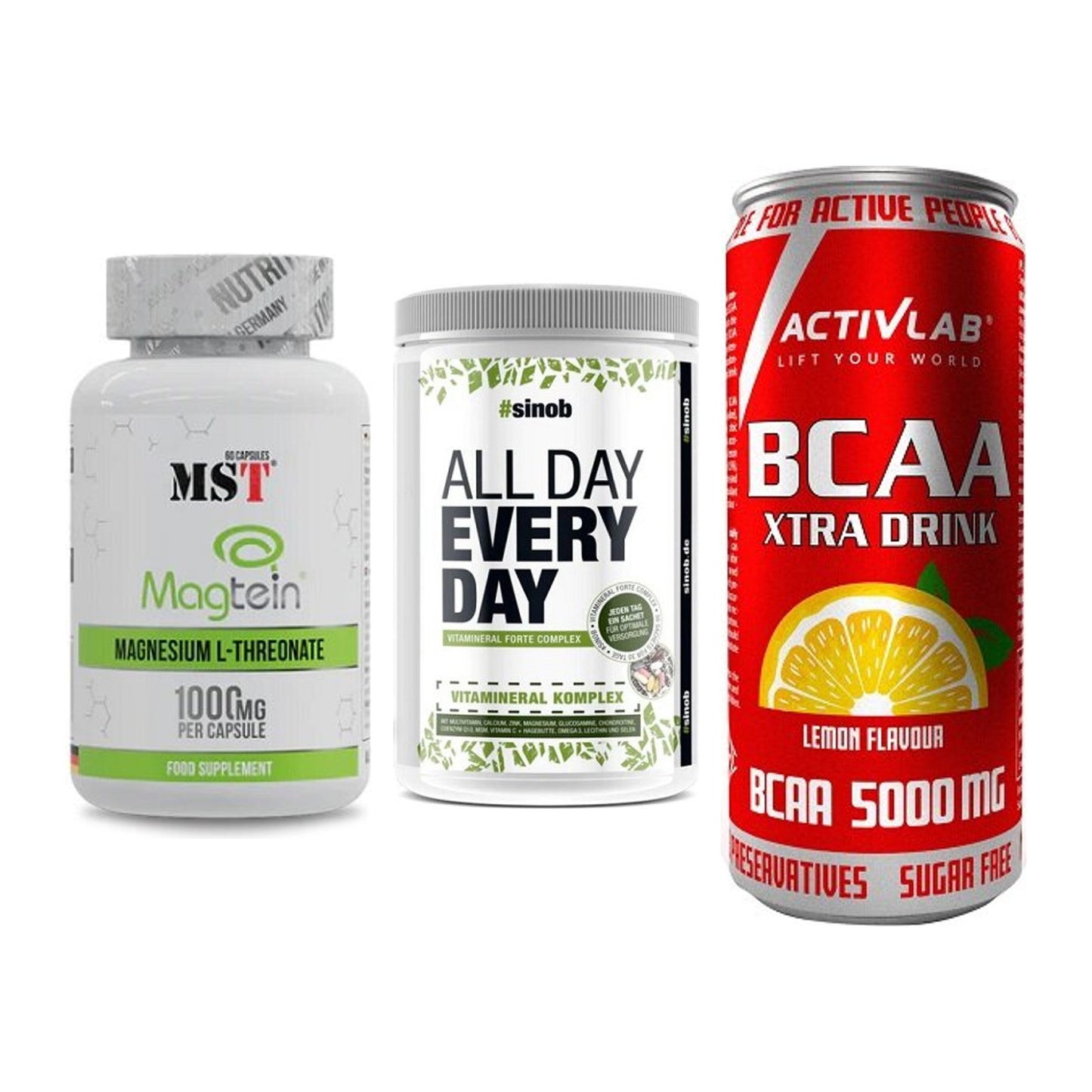 Ausdauer-Set: MST Magnesium + Sinob All Day + Activlab BCAA – alle enthaltenen Artikel