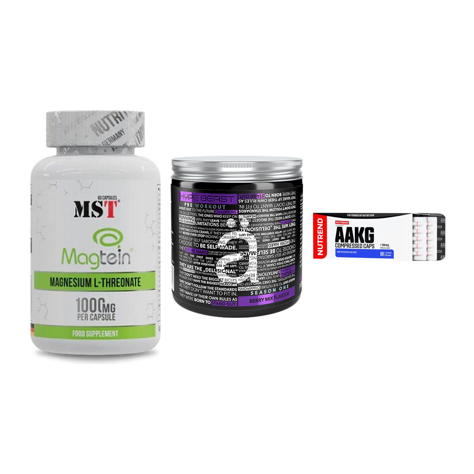 Ausdauer-Set: MST Magnesium + Nanosupps Hype + Nutrend AAKG – alle enthaltenen Artikel