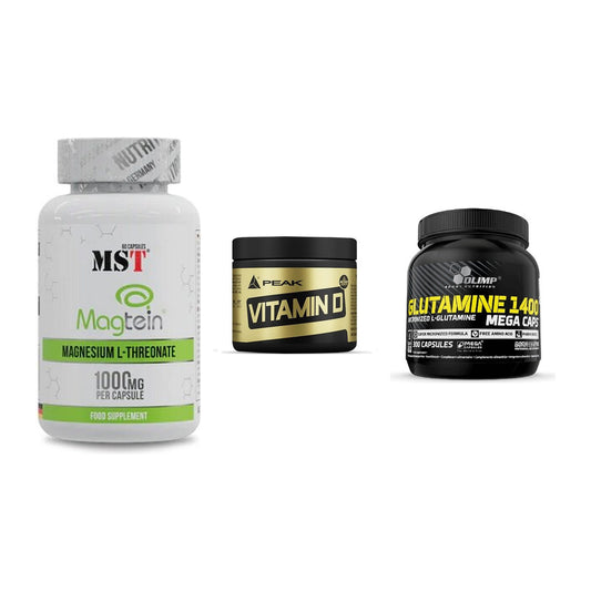 Ausdauer-Set: MST Magnesium + Peak Vitamin D + Olimp L-Glutamin – alle enthaltenen Artikel