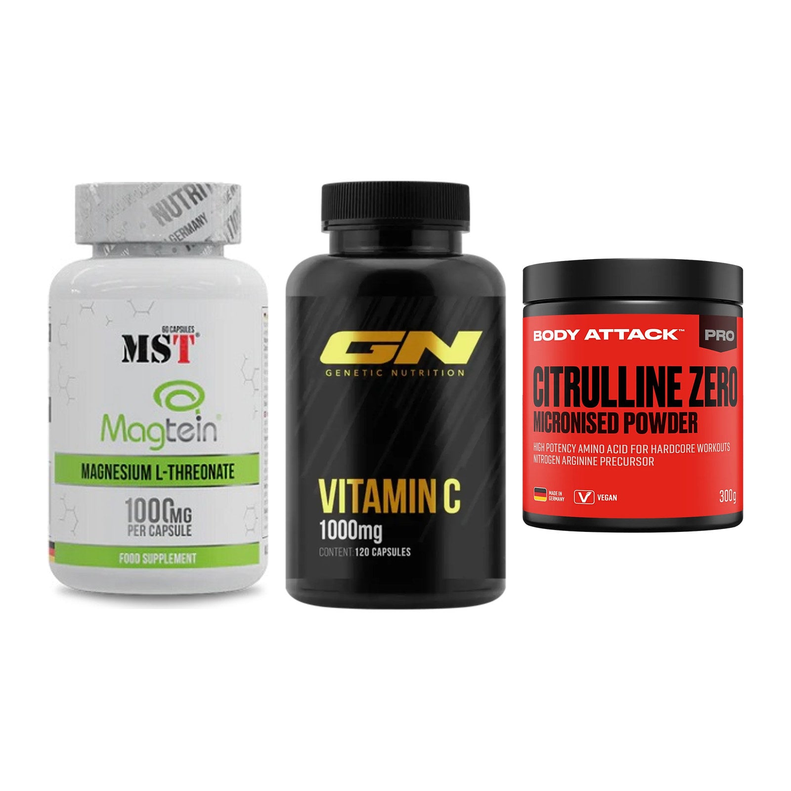 Ausdauer-Set: MST Magnesium + GN Vitamin C + Body Attack 100 – alle enthaltenen Artikel