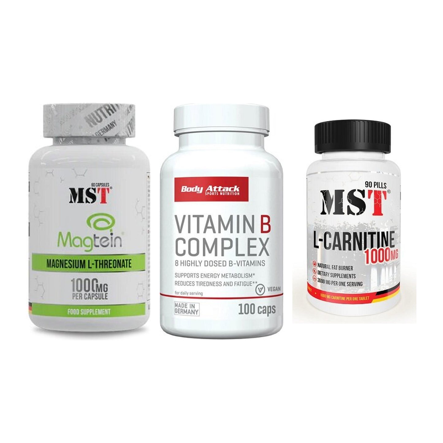Ausdauer-Set: MST Magnesium + Body Attack + MST L-Carnitine – alle enthaltenen Artikel