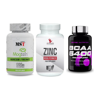 Ausdauer-Set: MST Magnesium + #GYMJUICE ZINC + Scitec BCAA 6400 – alle enthaltenen Artikel