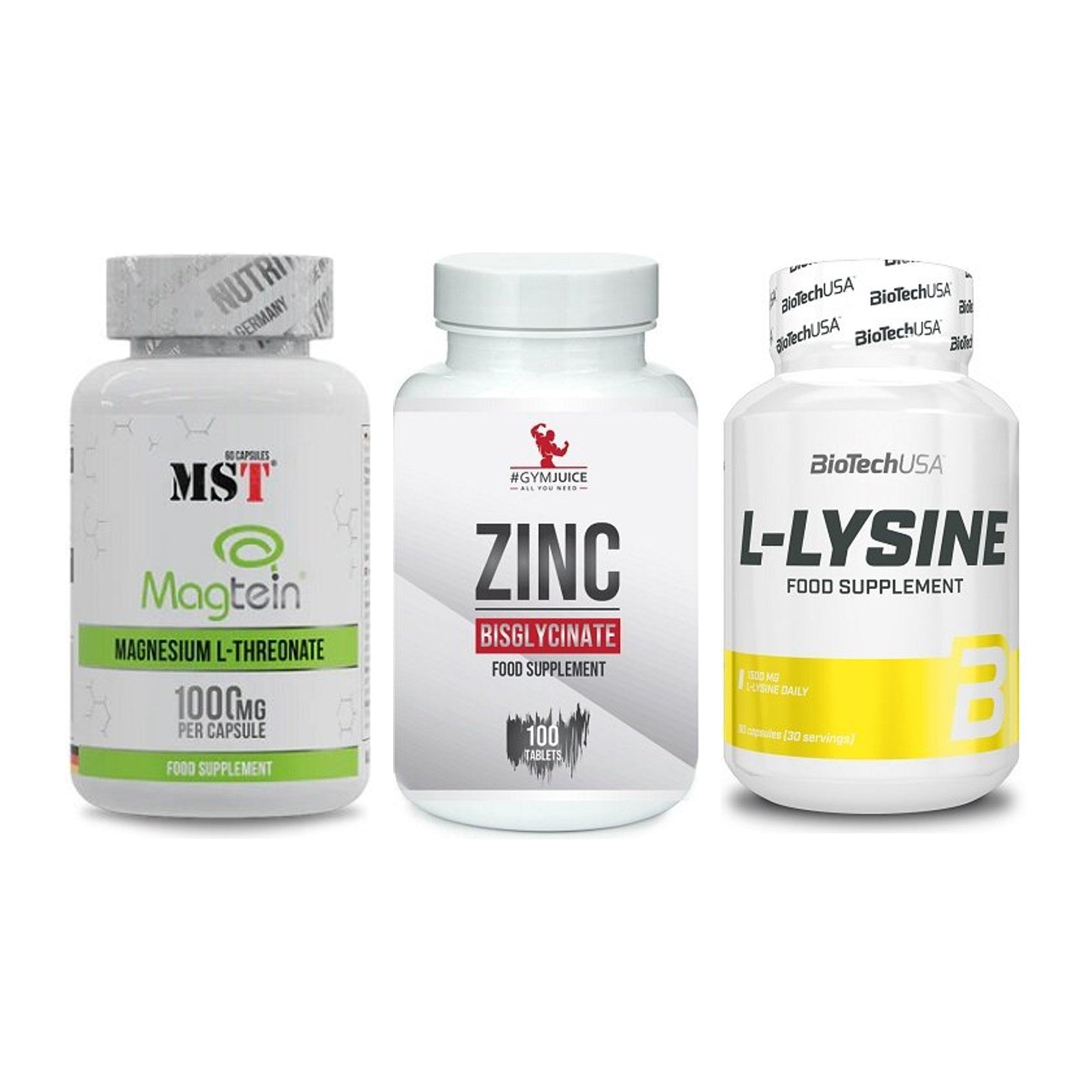 Ausdauer-Set: MST Magnesium + #GYMJUICE ZINC + BioTech L-Lysine – alle enthaltenen Artikel