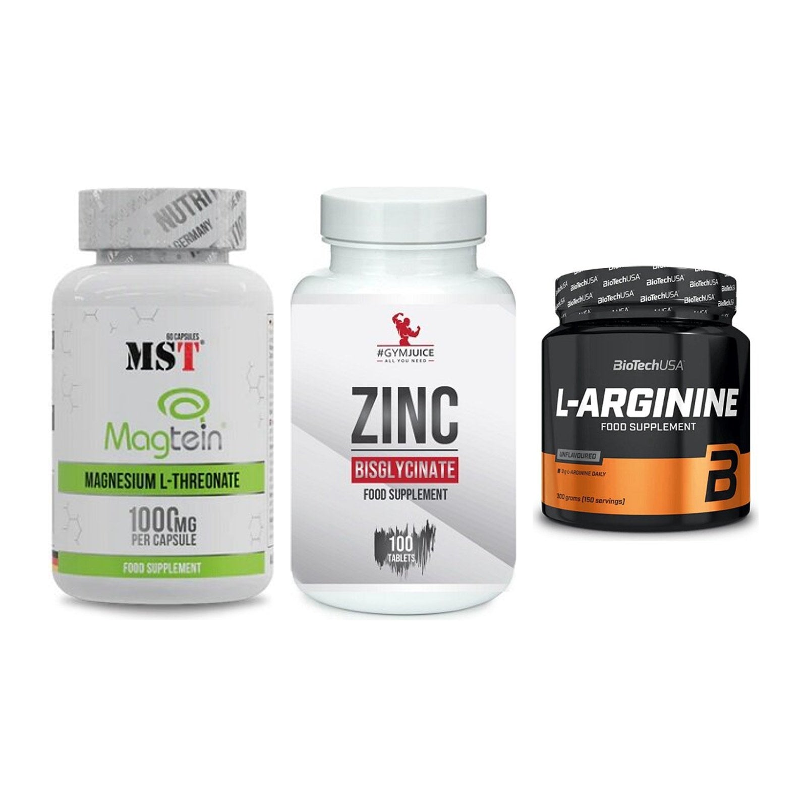 Ausdauer-Set: MST Magnesium + #GYMJUICE ZINC + BioTech L-Argini – alle enthaltenen Artikel