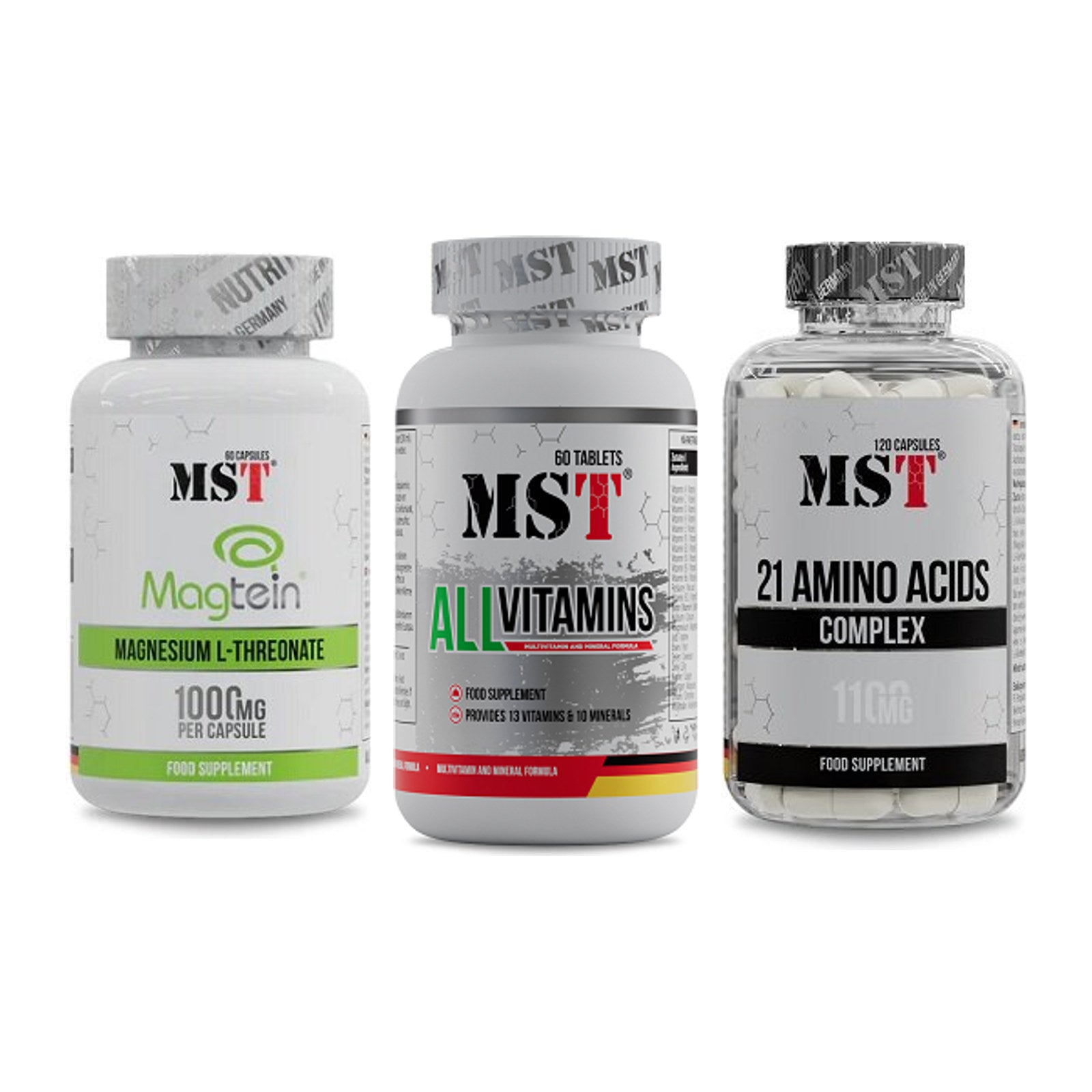 Ausdauer-Set: MST Magnesium + MST All Vitamins + MST 21 Amino – alle enthaltenen Artikel