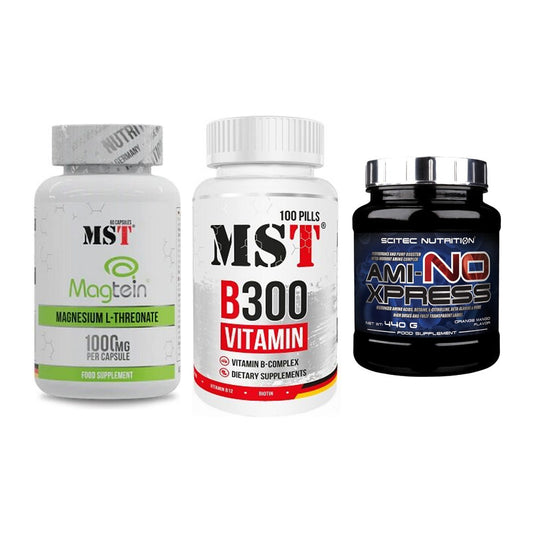 Ausdauer-Set: MST Magnesium + MST B300 B-Compl + Scitec Ami-NO – alle enthaltenen Artikel