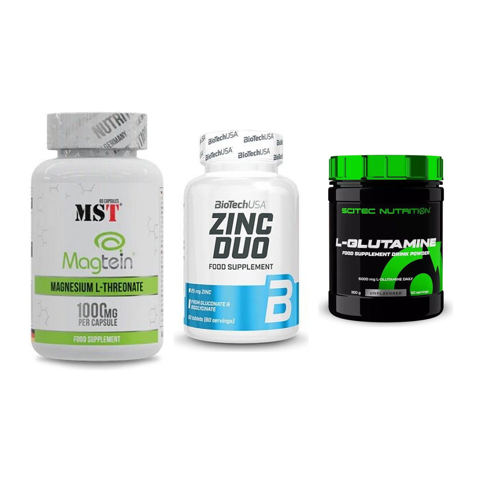 Ausdauer-Set: MST Magnesium + BioTech Zinc Duo + Scitec L-Glutami – alle enthaltenen Artikel