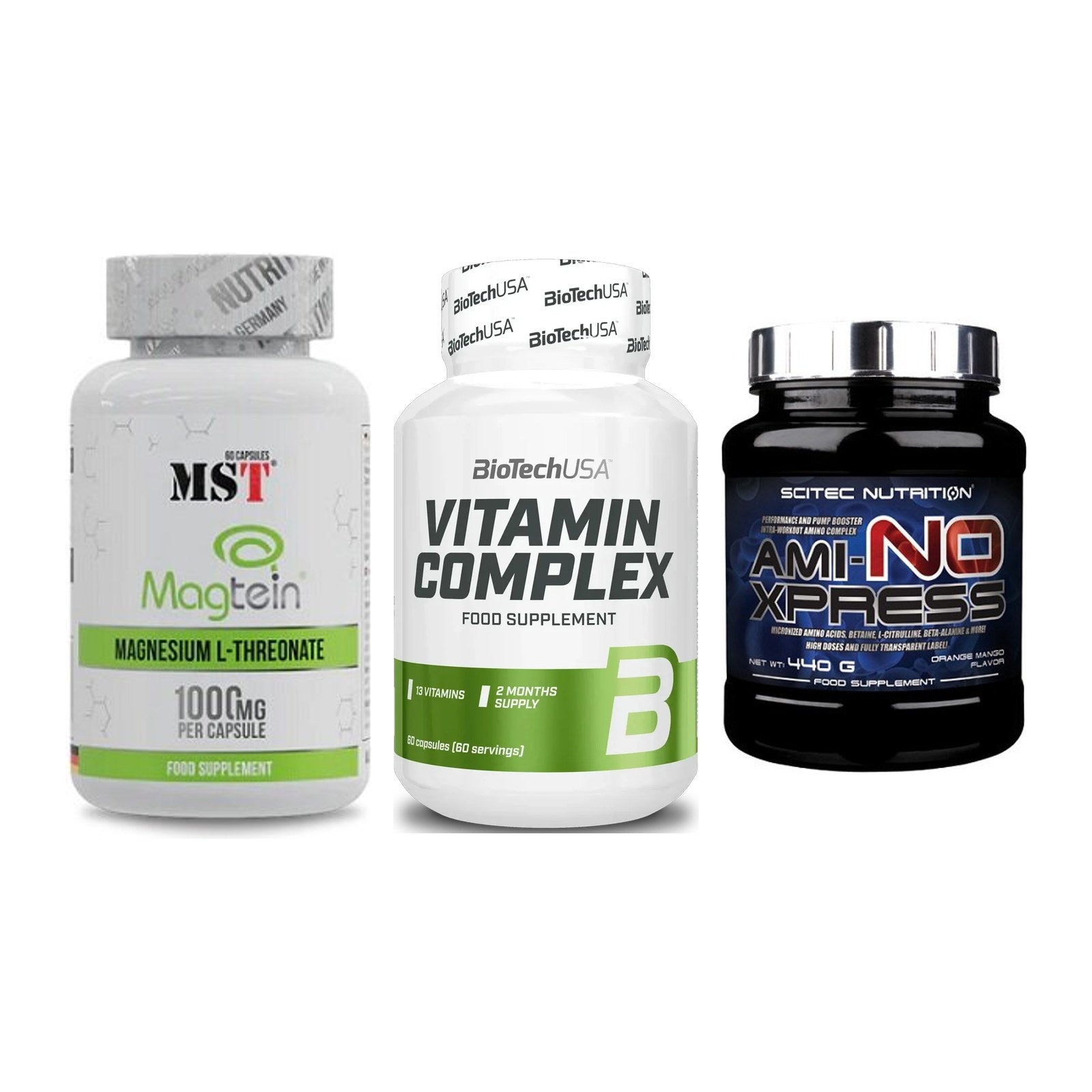 Ausdauer-Set: MST Magnesium + BioTech Vitamin + Scitec Ami-NO – alle enthaltenen Artikel