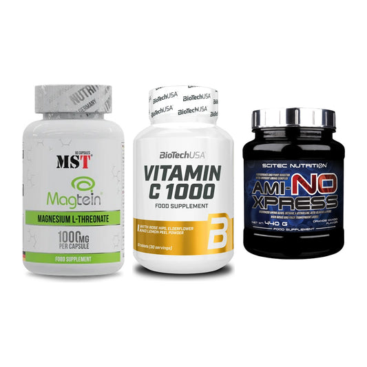 Ausdauer-Set: MST Magnesium + BioTech Vitamin + Scitec Ami-NO – alle enthaltenen Artikel