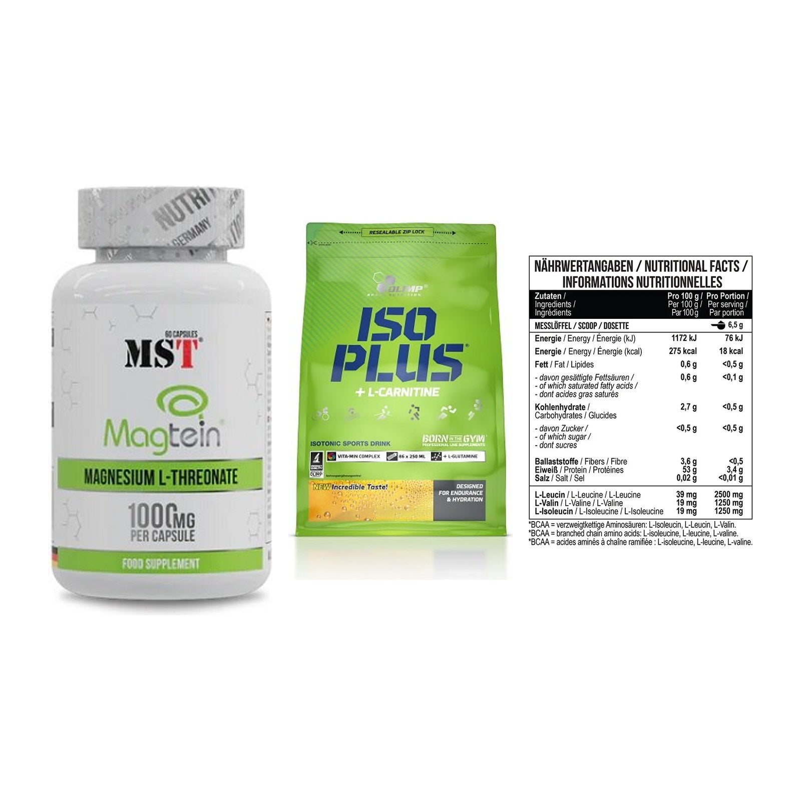 Ausdauer-Set: MST Magnesium + Olimp Iso Plus + MST BCAA Zero – alle enthaltenen Artikel