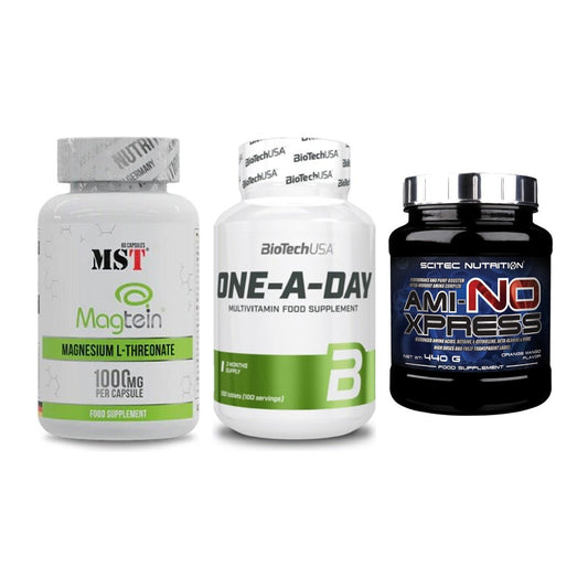 Ausdauer-Set: MST Magnesium + BioTech One A + Scitec Ami-NO – alle enthaltenen Artikel