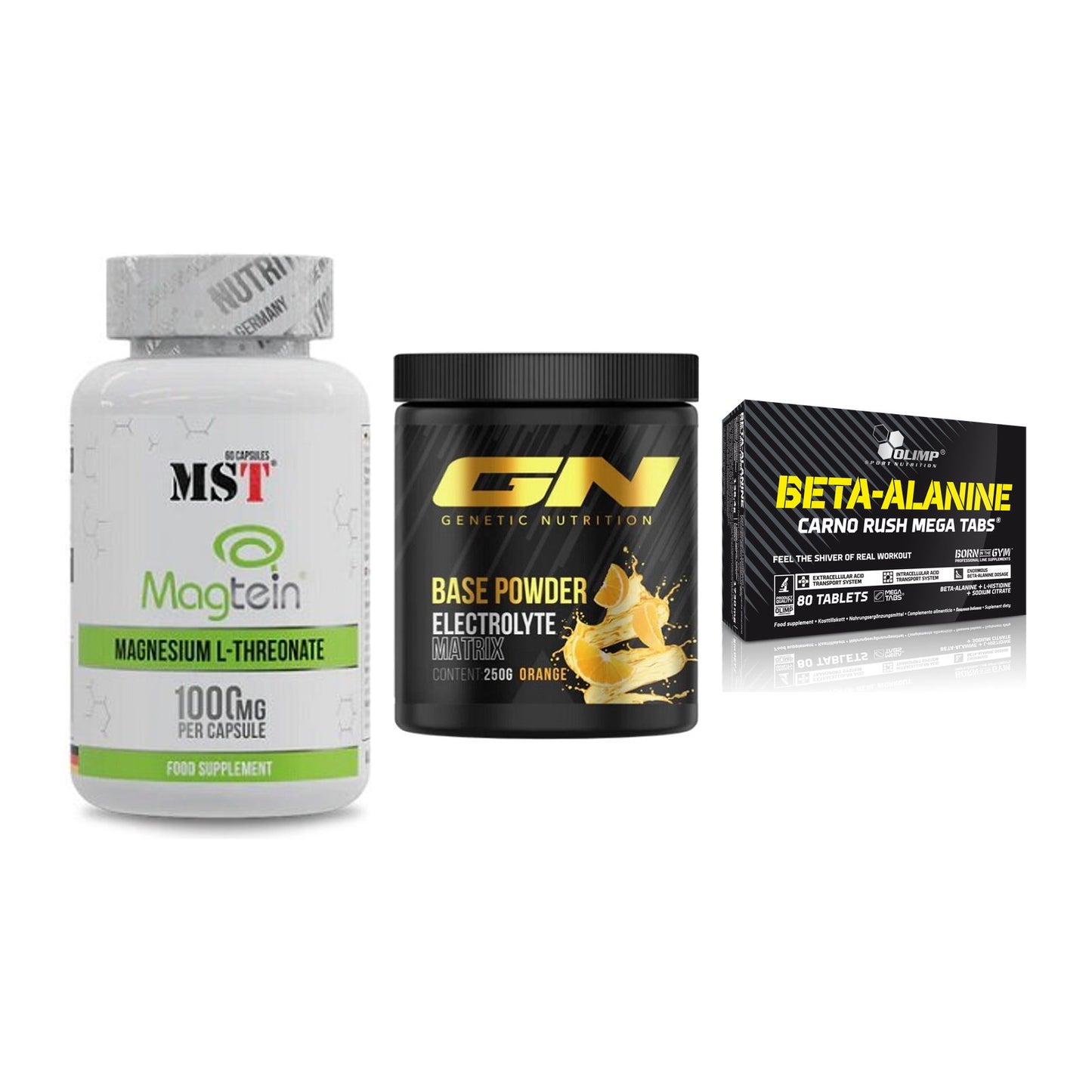 Ausdauer-Set: MST Magnesium + GN Base Powder + Olimp Beta-Alani – alle enthaltenen Artikel