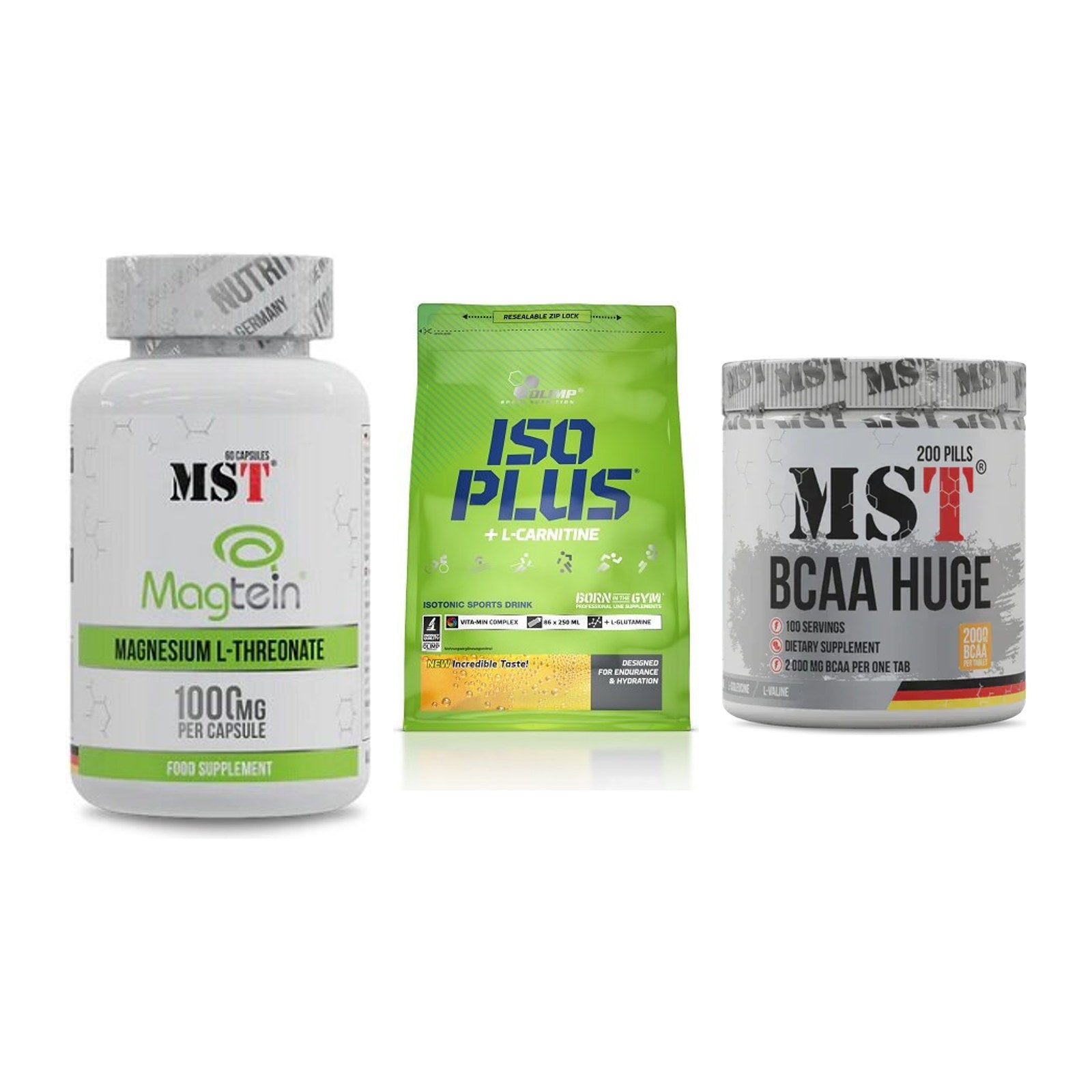 Ausdauer-Set: MST Magnesium + Olimp Iso Plus + MST BCAA Huge – alle enthaltenen Artikel