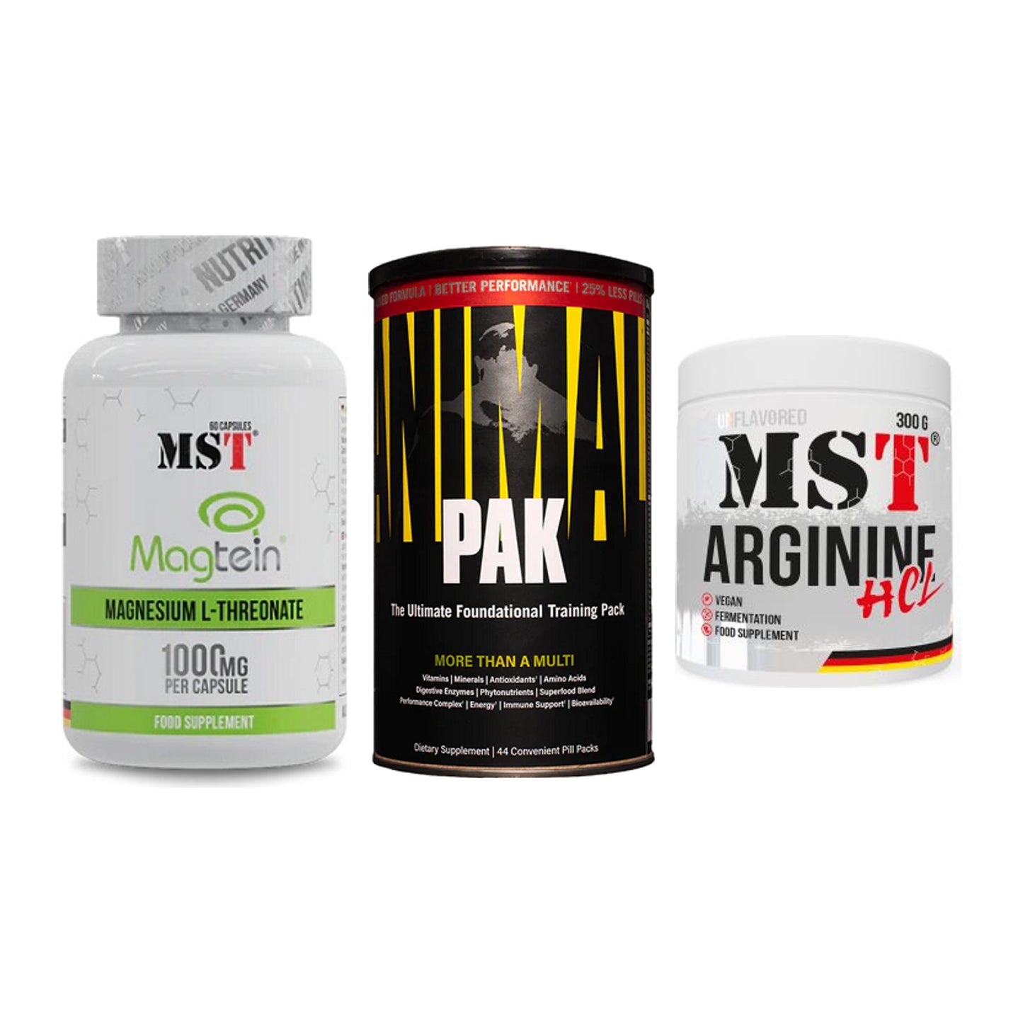 Ausdauer-Set: MST Magnesium + Universal Animal + MST Arginine HCL – alle enthaltenen Artikel