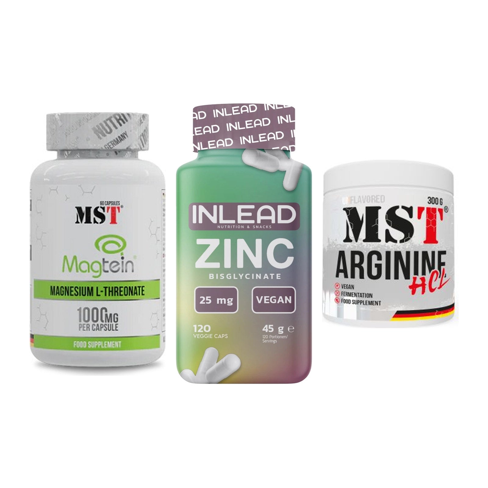 Ausdauer-Set: MST Magnesium + INLEAD Zink + MST Arginine HCL – alle enthaltenen Artikel