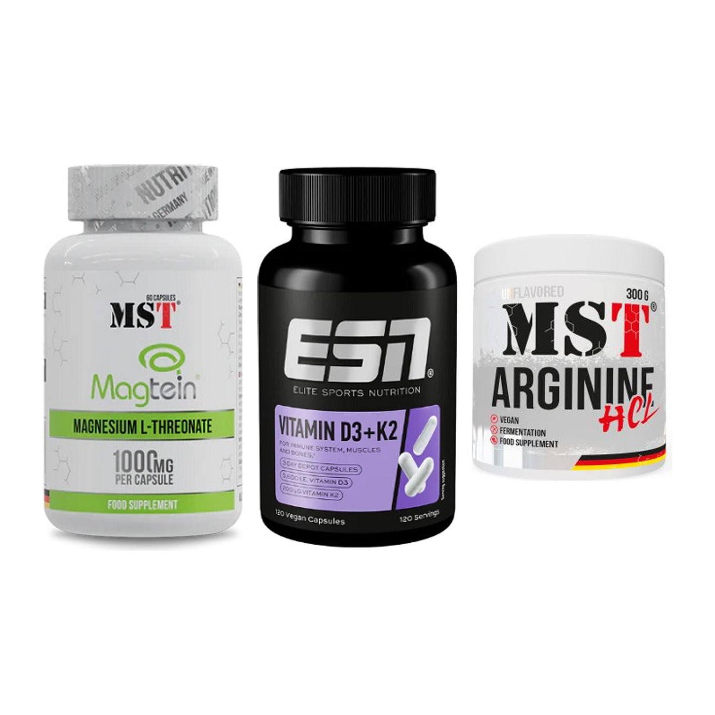 Ausdauer-Set: MST Magnesium + ESN Vitamin D3 + MST Arginine HCL – alle enthaltenen Artikel