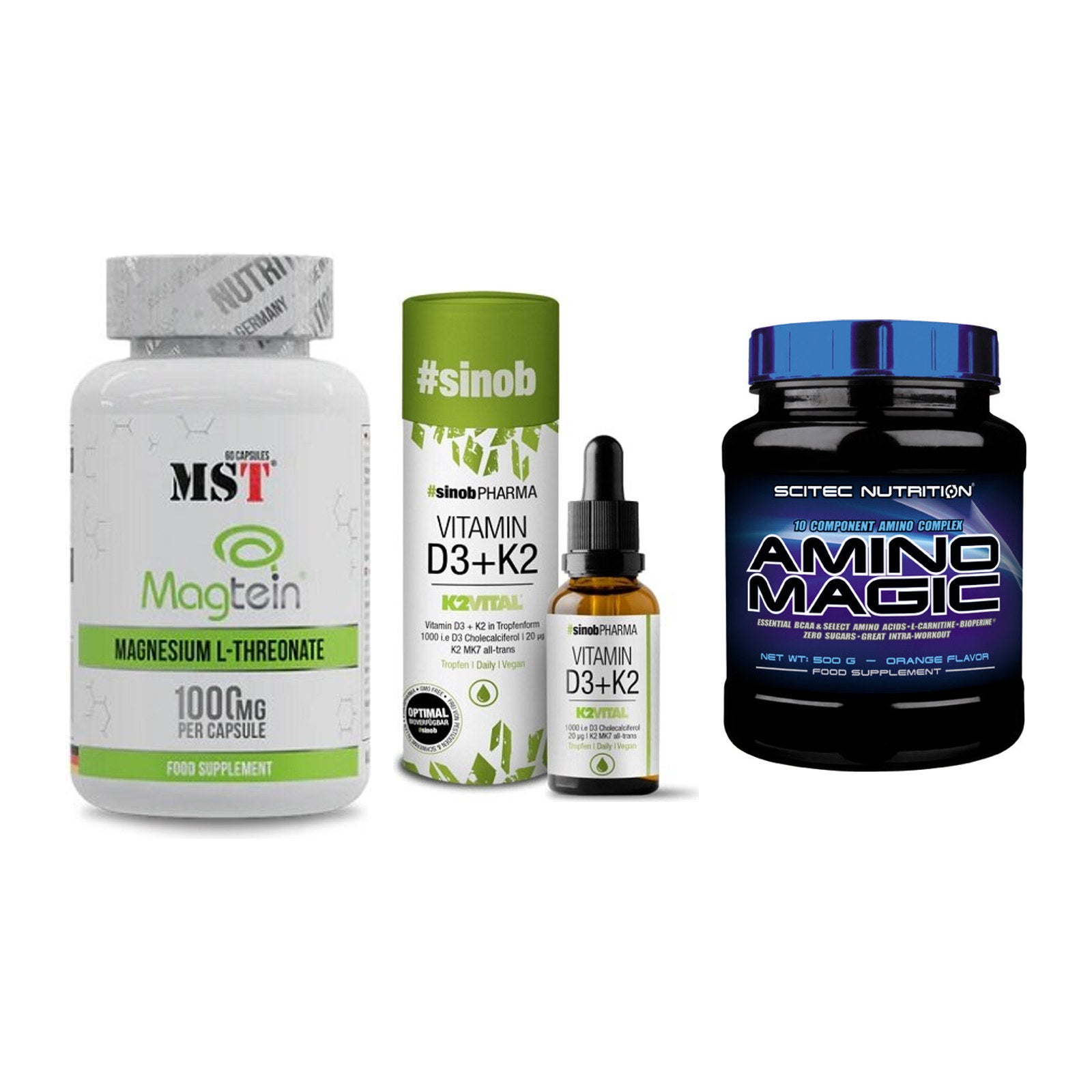 Ausdauer-Set: MST Magnesium + Sinob Vitamin D3 + Scitec Amino – alle enthaltenen Artikel