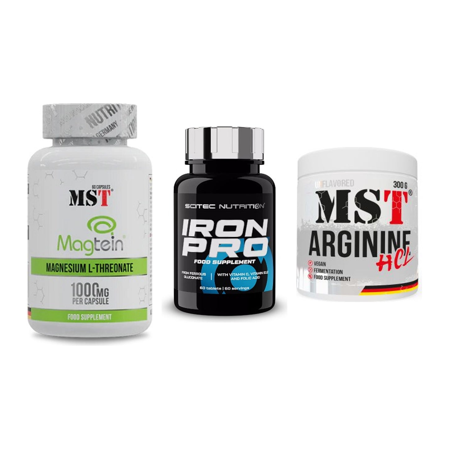 Ausdauer-Set: MST Magnesium + Scitec Iron Pro + MST Arginine HCL – alle enthaltenen Artikel