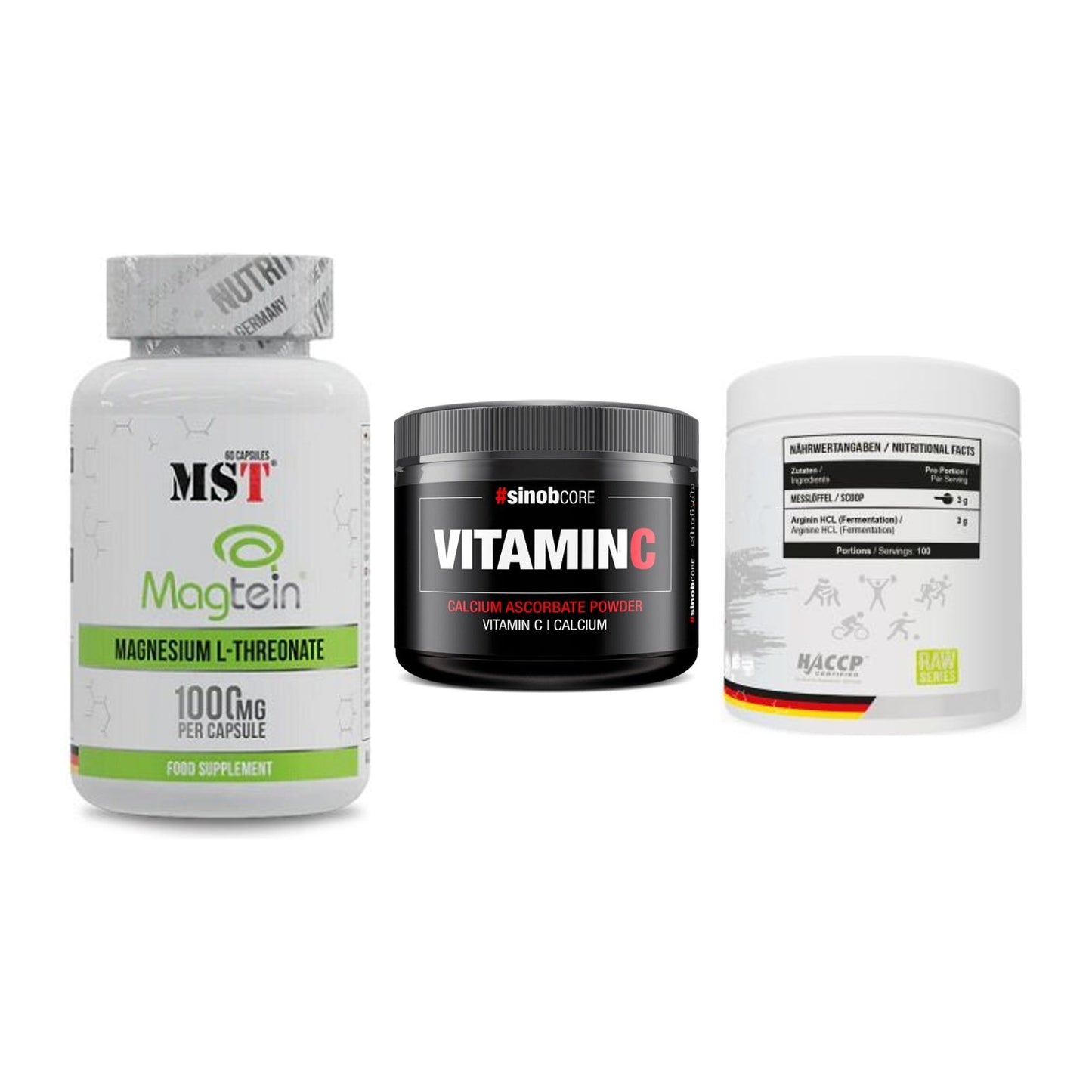 Ausdauer-Set: MST Magnesium + Sinob Vitamin C + MST Arginine HCL – alle enthaltenen Artikel