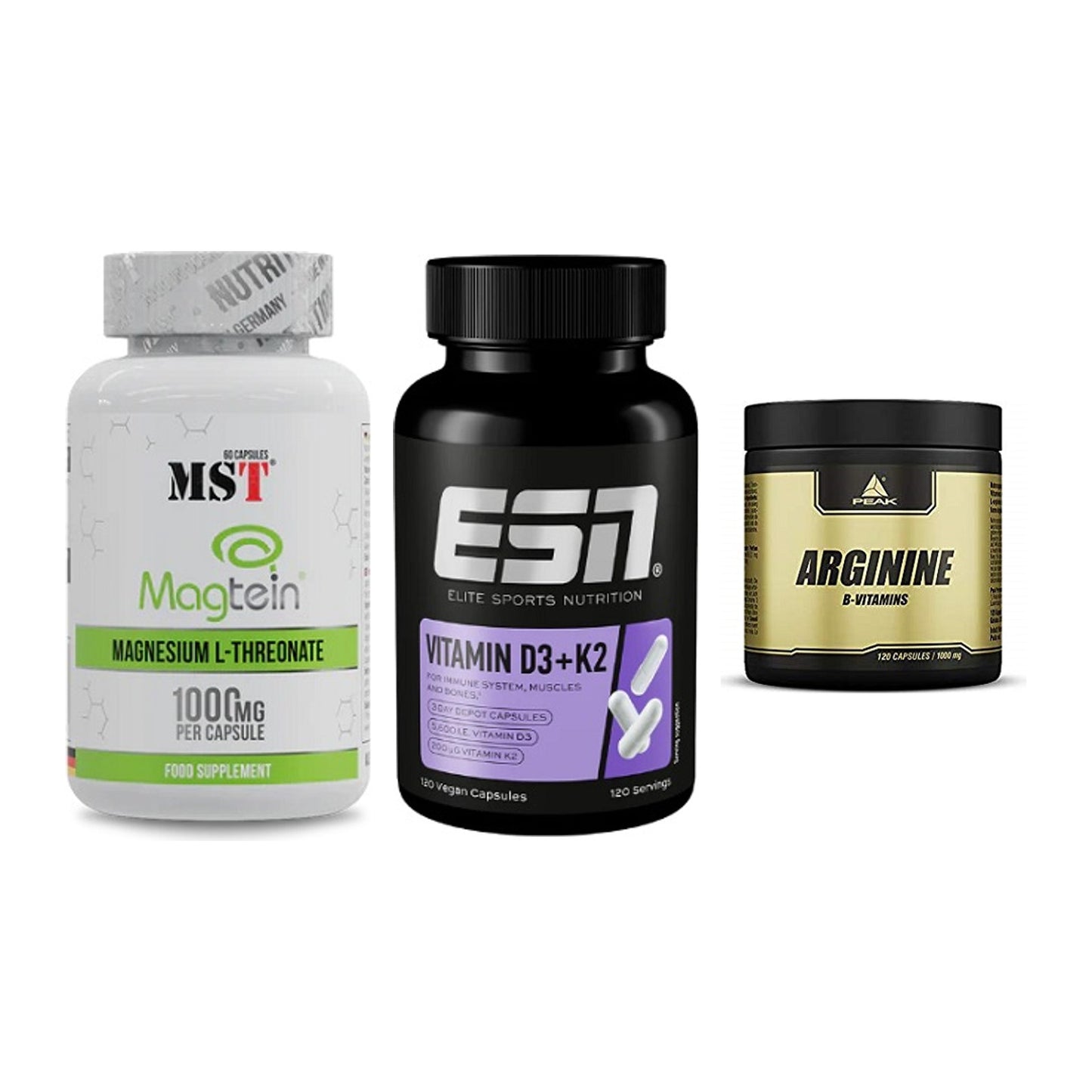 Ausdauer-Set: MST Magnesium + ESN Vitamin D3 + Peak Arginin – alle enthaltenen Artikel