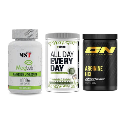 Ausdauer-Set: MST Magnesium + Sinob All Day + GN Arginine HCL – alle enthaltenen Artikel