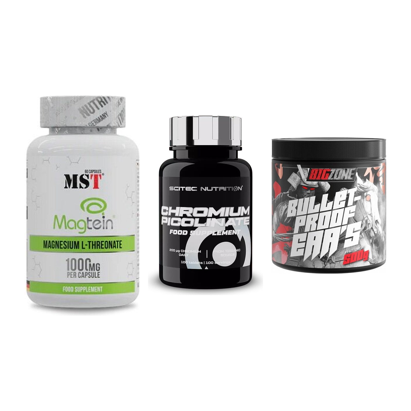 Ausdauer-Set: MST Magnesium + Scitec Chromium + Big Zone Bulletp – alle enthaltenen Artikel