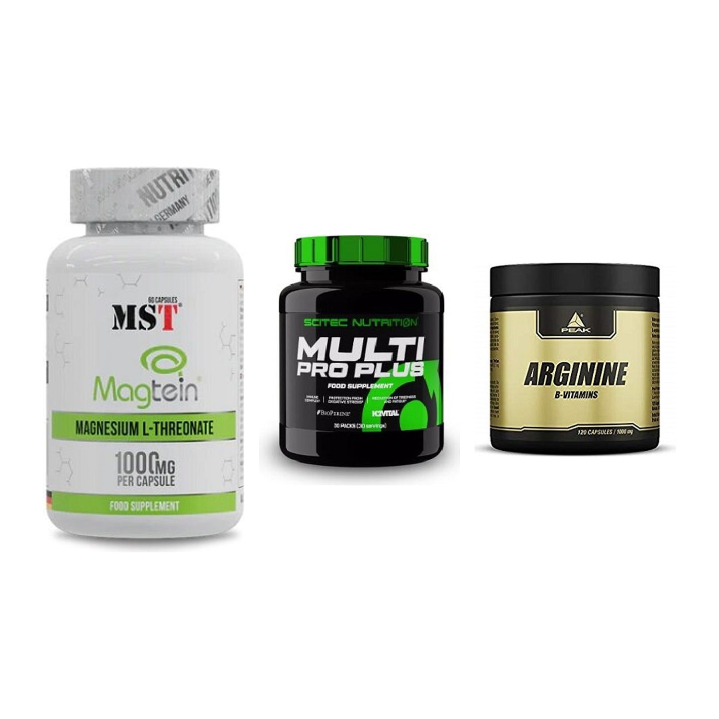 Ausdauer-Set: MST Magnesium + Scitec Multi Pro + Peak Arginin – alle enthaltenen Artikel