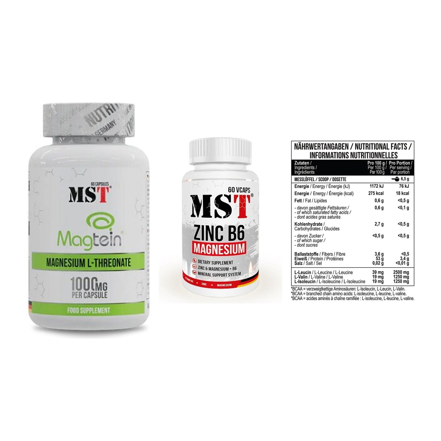 Ausdauer-Set: MST Magnesium + MST Zinc + MST BCAA Zero – alle enthaltenen Artikel