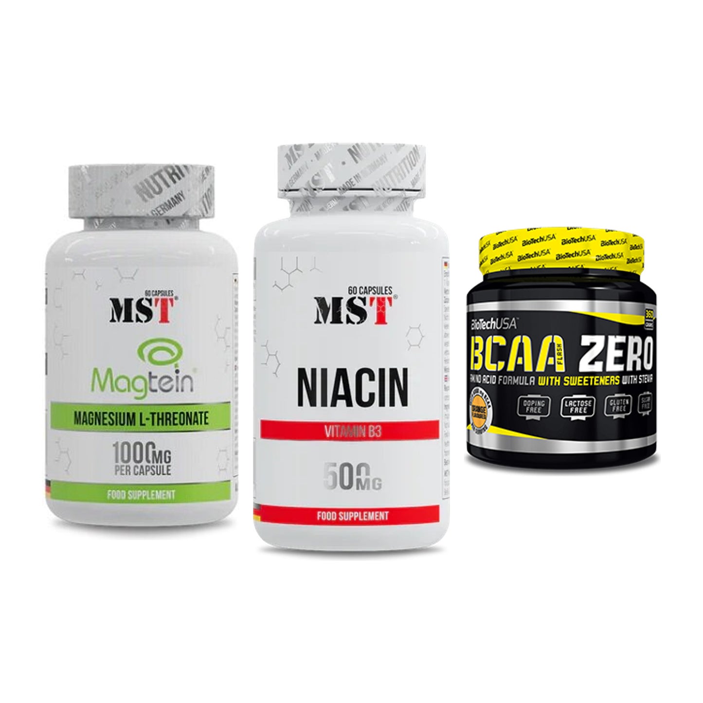 Ausdauer-Set: MST Magnesium + MST Niacin + BioTech BCAA – alle enthaltenen Artikel