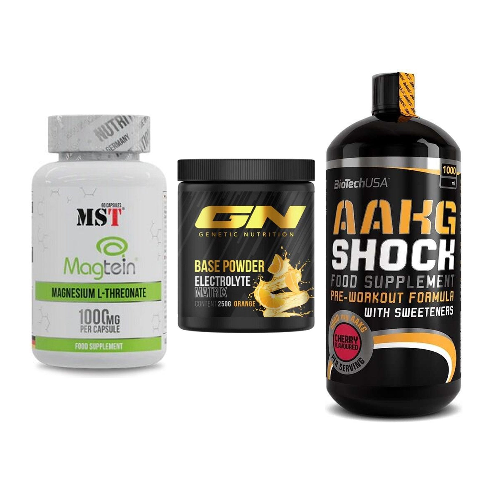 Ausdauer-Set: MST Magnesium + GN Base Powder + BioTech AAKG – alle enthaltenen Artikel