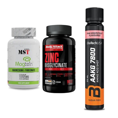 Ausdauer-Set: MST Magnesium + Body Attack Zink + BioTech AAKG – alle enthaltenen Artikel