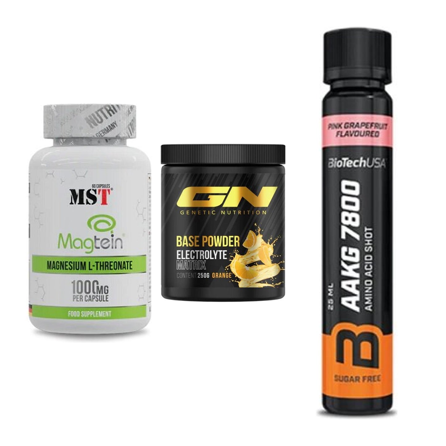 Ausdauer-Set: MST Magnesium + GN Base Powder + BioTech AAKG – alle enthaltenen Artikel