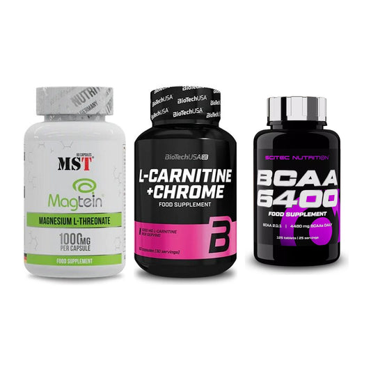 Ausdauer-Set: MST Magnesium + BioTech L-Carnit + Scitec BCAA 6400 – alle enthaltenen Artikel