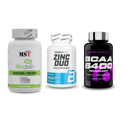 Ausdauer-Set: MST Magnesium + BioTech Zinc Duo + Scitec BCAA 6400 – alle enthaltenen Artikel
