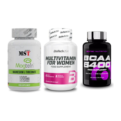 Ausdauer-Set: MST Magnesium + BioTech Multivit + Scitec BCAA 6400 – alle enthaltenen Artikel