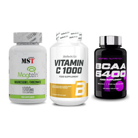 Ausdauer-Set: MST Magnesium + BioTech Vitamin + Scitec BCAA 6400 – alle enthaltenen Artikel