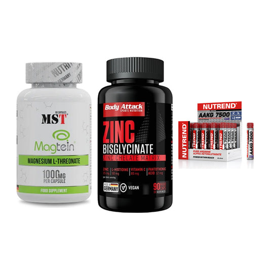 Ausdauer-Set: MST Magnesium + Body Attack Zink + Nutrend AAKG – alle enthaltenen Artikel