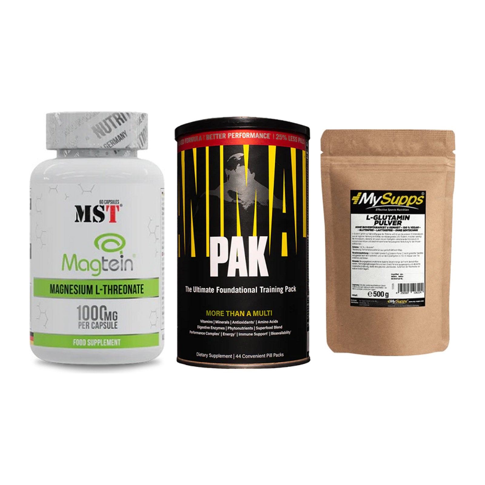 Ausdauer-Set: MST Magnesium + Universal Animal + MySupps Glutamin – alle enthaltenen Artikel