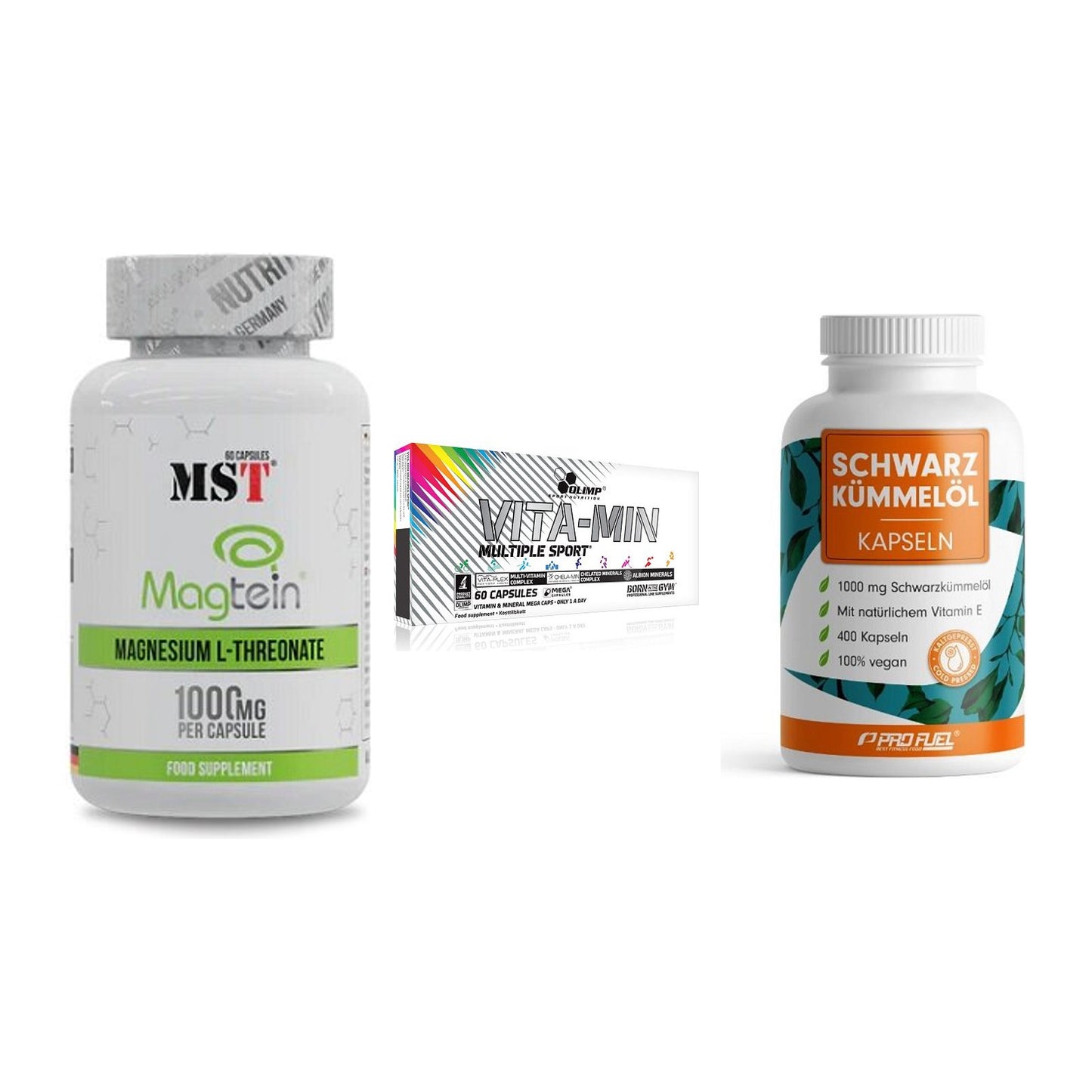 Ausdauer-Set: MST Magnesium + Olimp Vita-Min + ProFuel Schwarzk – alle enthaltenen Artikel