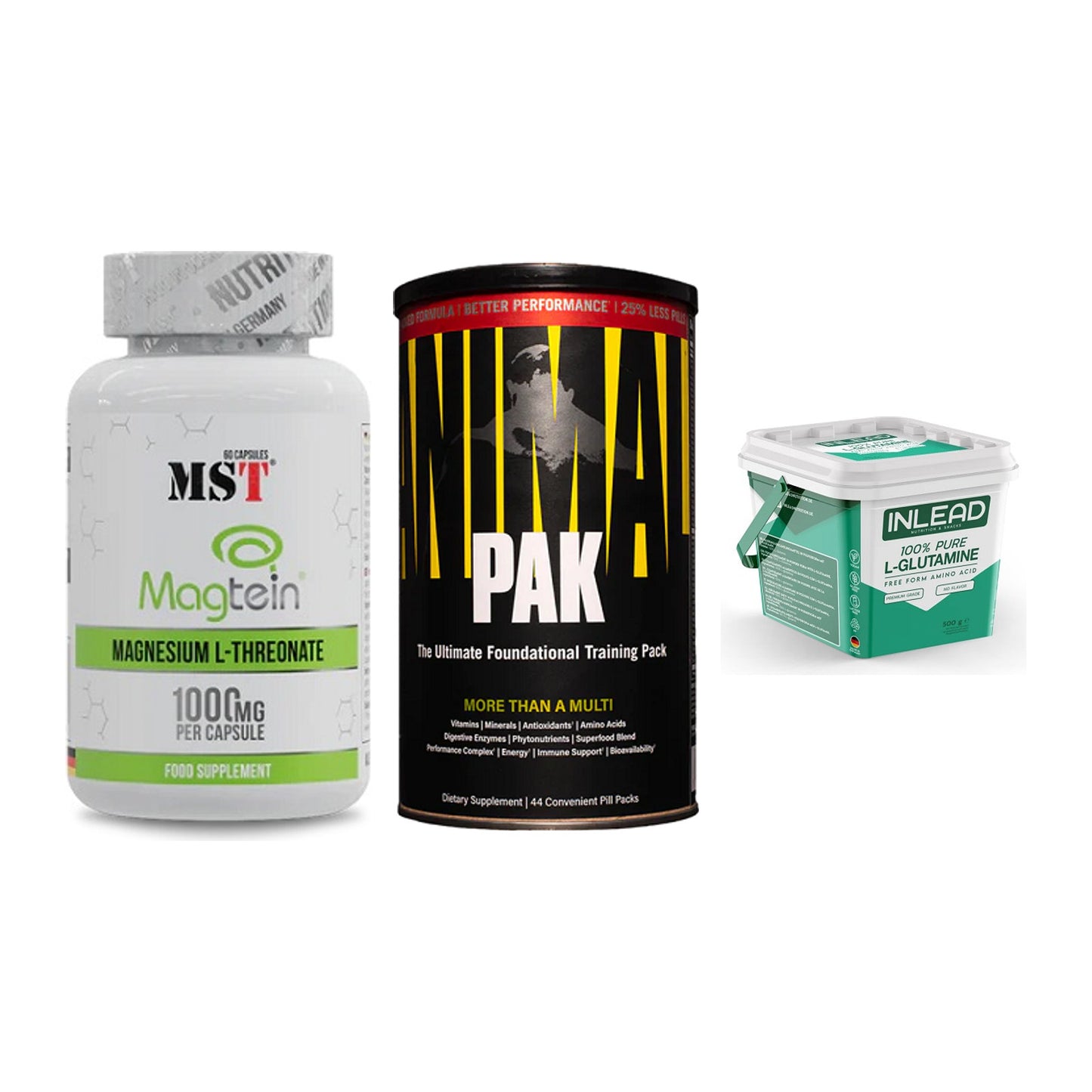 Ausdauer-Set: MST Magnesium + Universal Animal + INLEAD L-Glutami – alle enthaltenen Artikel