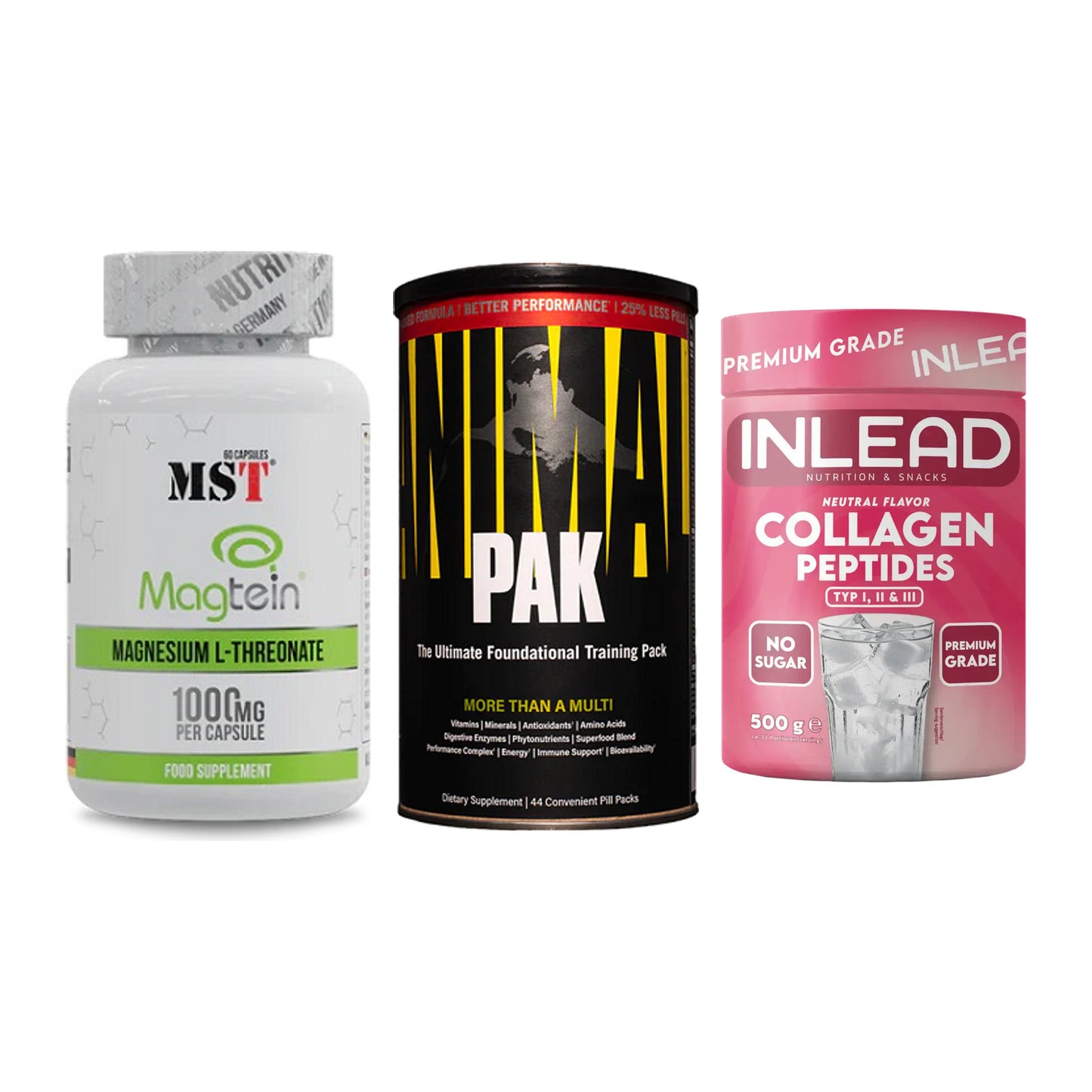Ausdauer-Set: MST Magnesium + Universal Animal + INLEAD Collagen – alle enthaltenen Artikel