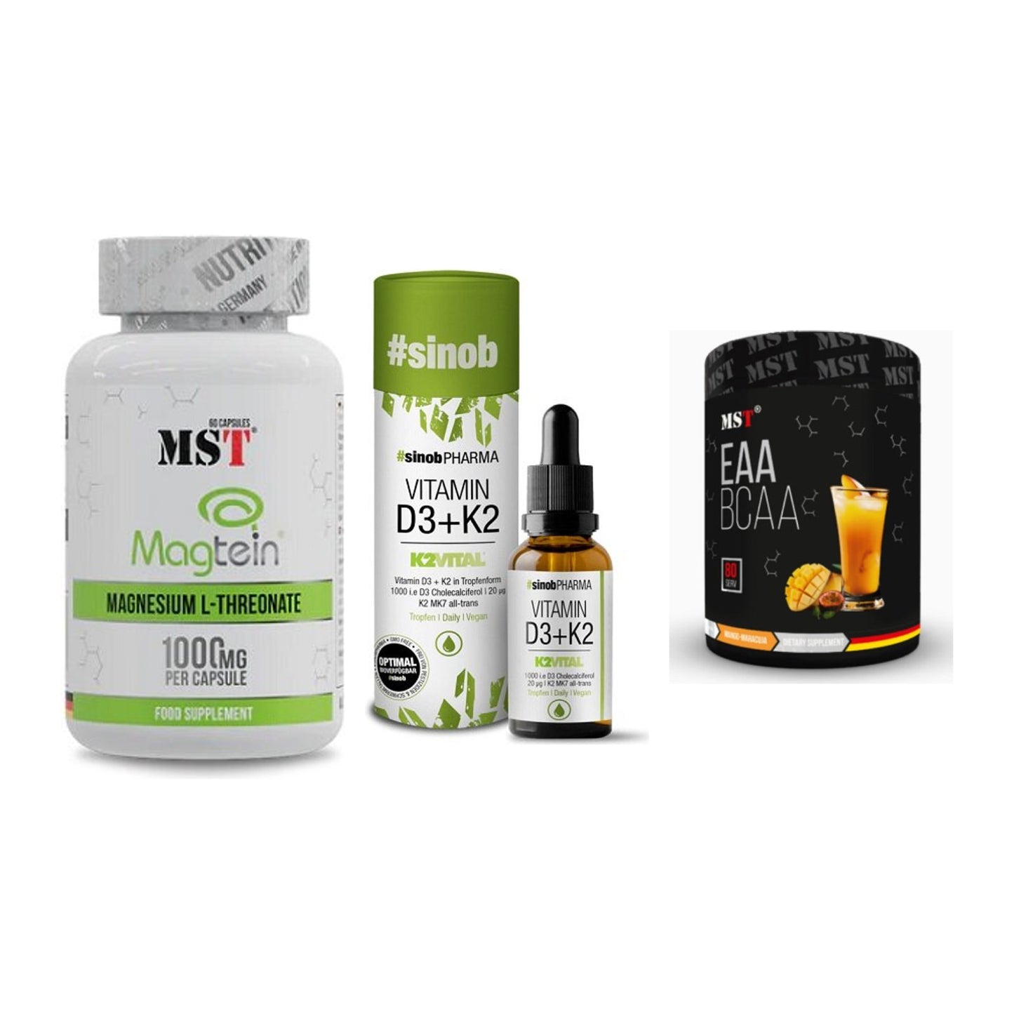 Ausdauer-Set: MST Magnesium + Sinob Vitamin D3 + MST EAA & BCAA – alle enthaltenen Artikel