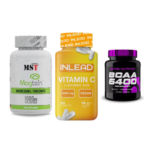 Ausdauer-Set: MST Magnesium + INLEAD Vitamin C + Scitec BCAA 6400 – alle enthaltenen Artikel