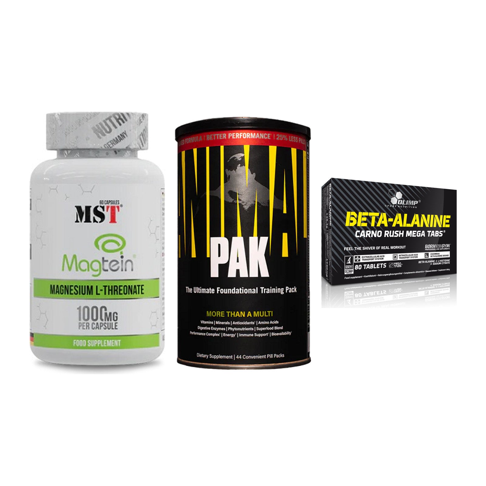 Ausdauer-Set: MST Magnesium + Universal Animal + Olimp Beta-Alani – alle enthaltenen Artikel