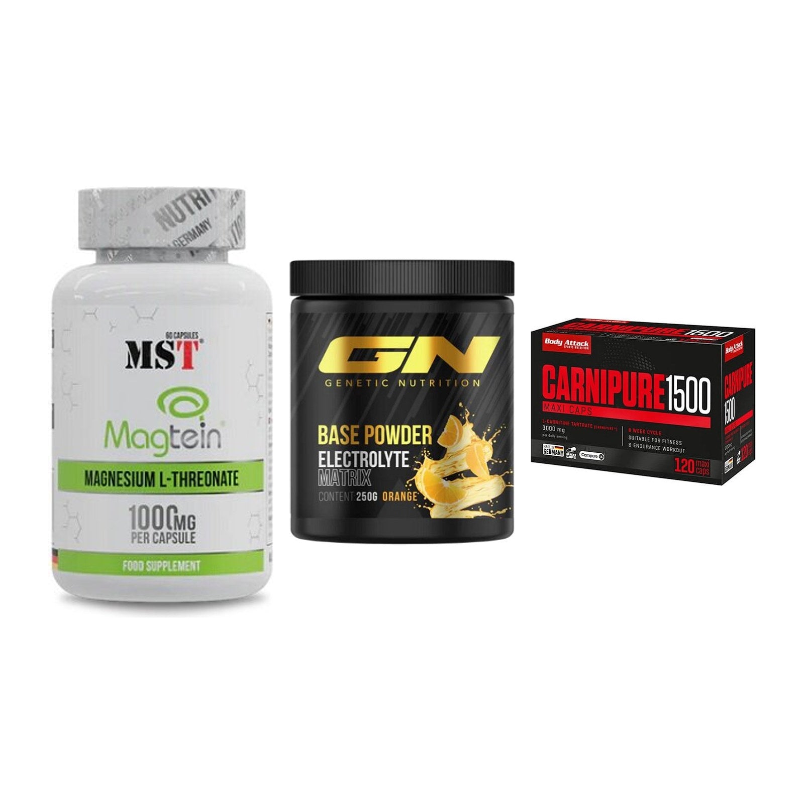 Ausdauer-Set: MST Magnesium + GN Base Powder + Body Attack – alle enthaltenen Artikel