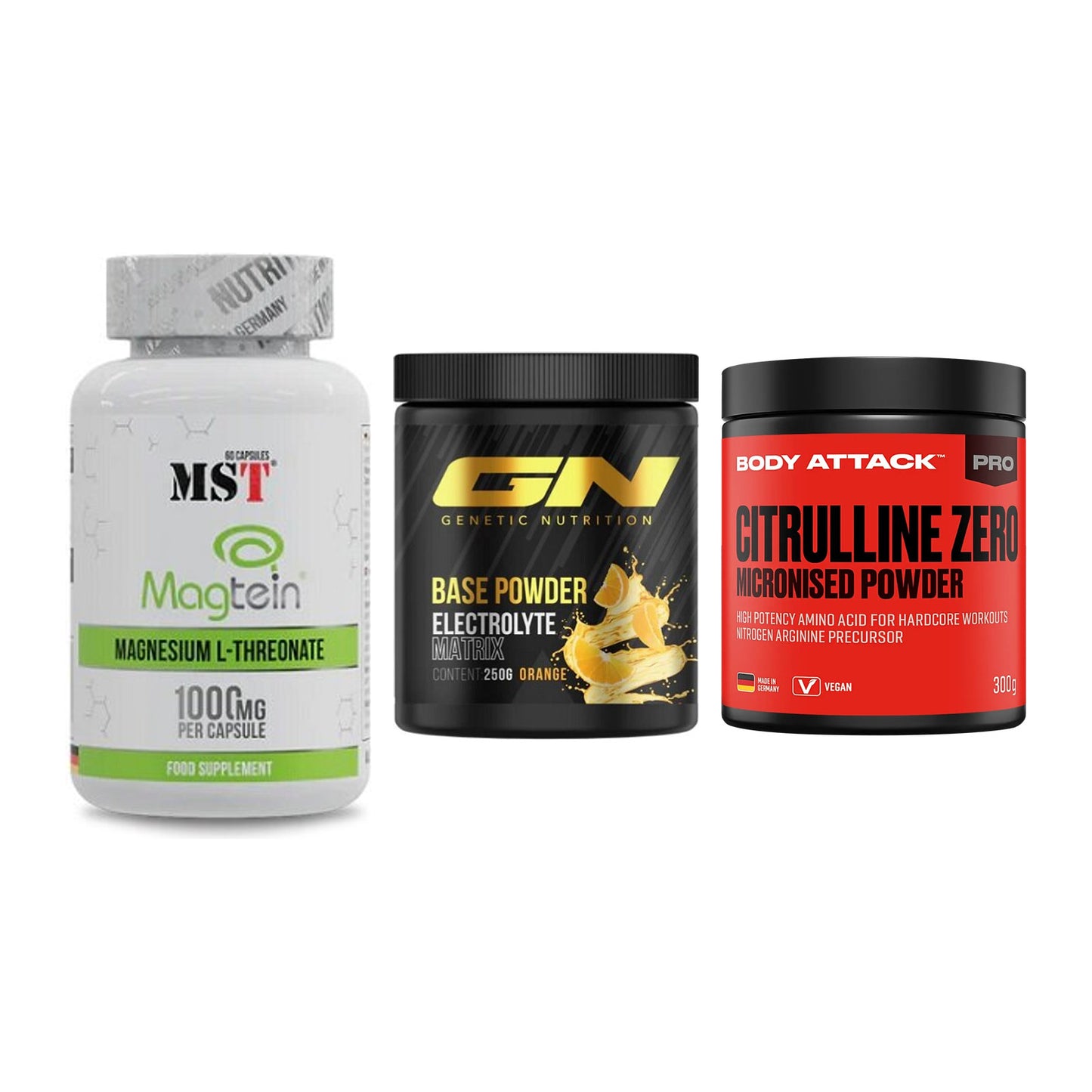 Ausdauer-Set: MST Magnesium + GN Base Powder + Body Attack 100 – alle enthaltenen Artikel