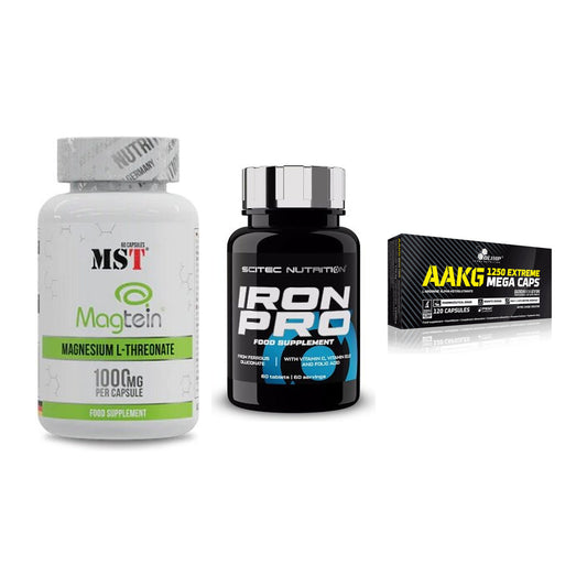 Ausdauer-Set: MST Magnesium + Scitec Iron Pro + Olimp AAKG – alle enthaltenen Artikel